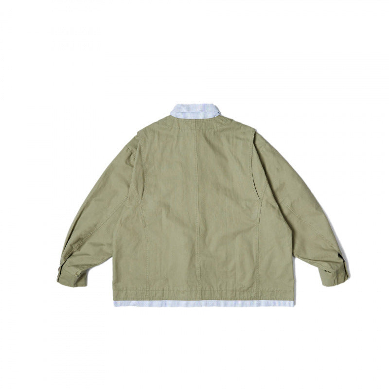 Unisex Oversize Shirt Jacket in Worker Style with Patch Flap Pockets and Contrasting Placket Mune Fashion