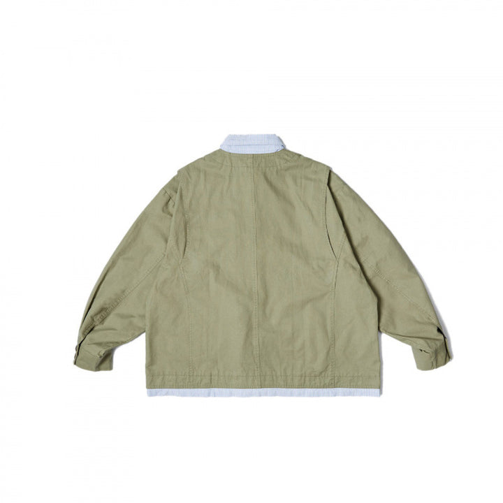 Unisex Oversize Shirt Jacket in Worker Style with Patch Flap Pockets and Contrasting Placket Mune Fashion