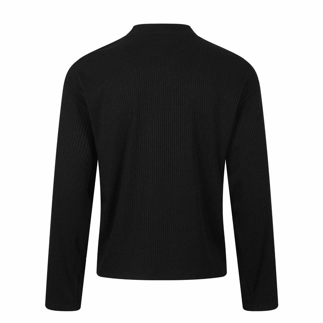 Unisex Ribbed Long Sleeve Pullover with Turtleneck and Vintage Flag Print Mune Fashion