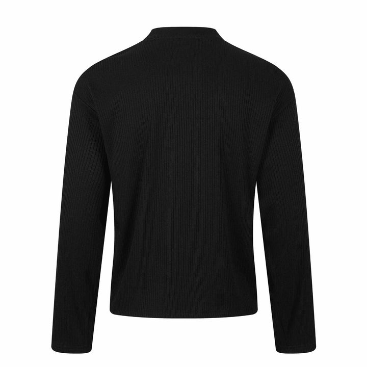Unisex Ribbed Long Sleeve Pullover with Turtleneck and Vintage Flag Print Mune Fashion