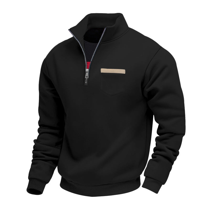Men's nan sweatshirt with half zipper, stand-up collar, and chest pocket Mune Fashion