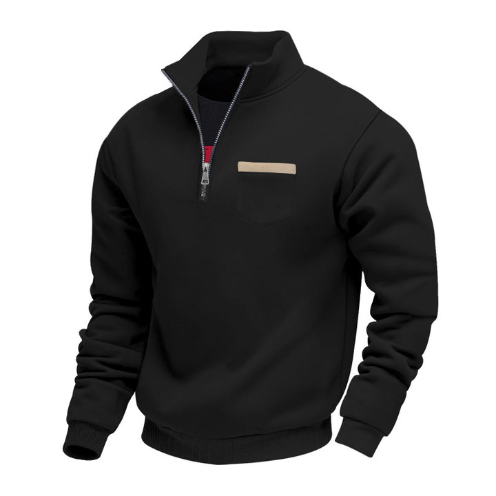 Men's nan sweatshirt with half zipper, stand-up collar, and chest pocket Mune Fashion