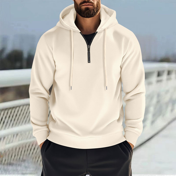 Men's Hooded Sweatshirt with Half Zipper and Fine Waffle Structure Mune Fashion