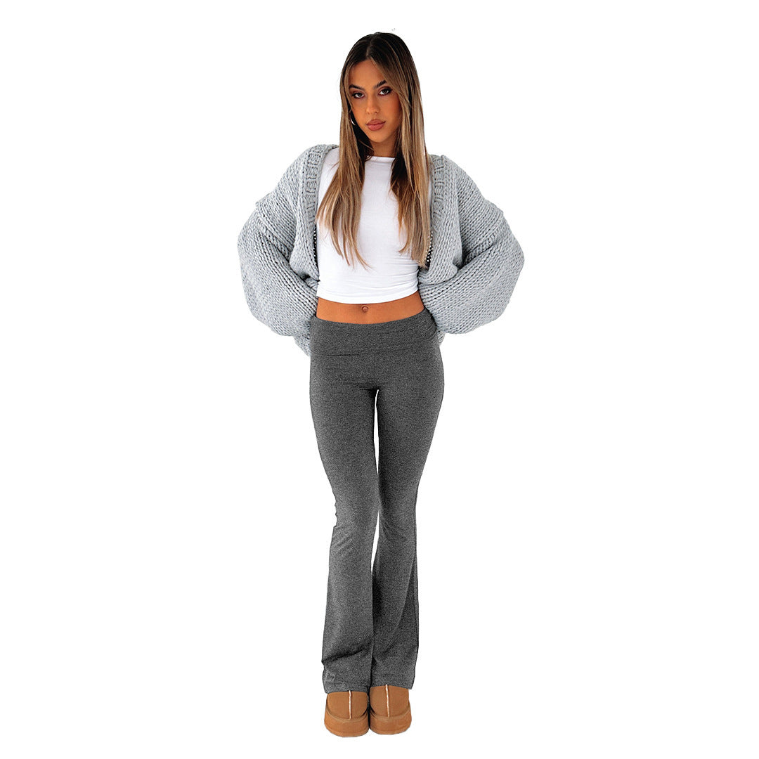 Women’s Stretch Lounge Set with cropped long sleeve top and flared high-waisted pants Mune Fashion