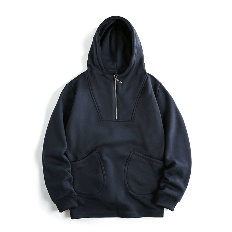 Men's Hooded Half-Zip Pullover with Kangaroo Pocket and Relaxed Fit Mune Fashion