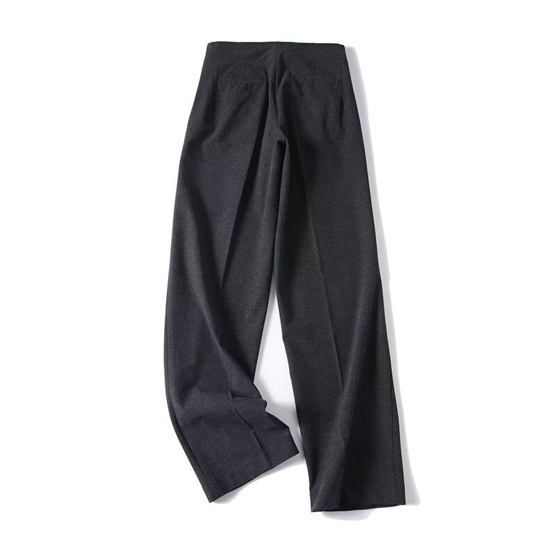 Women's High-Waisted Pleated Trousers with Wide Leg and Classic Tailoring Mune Fashion