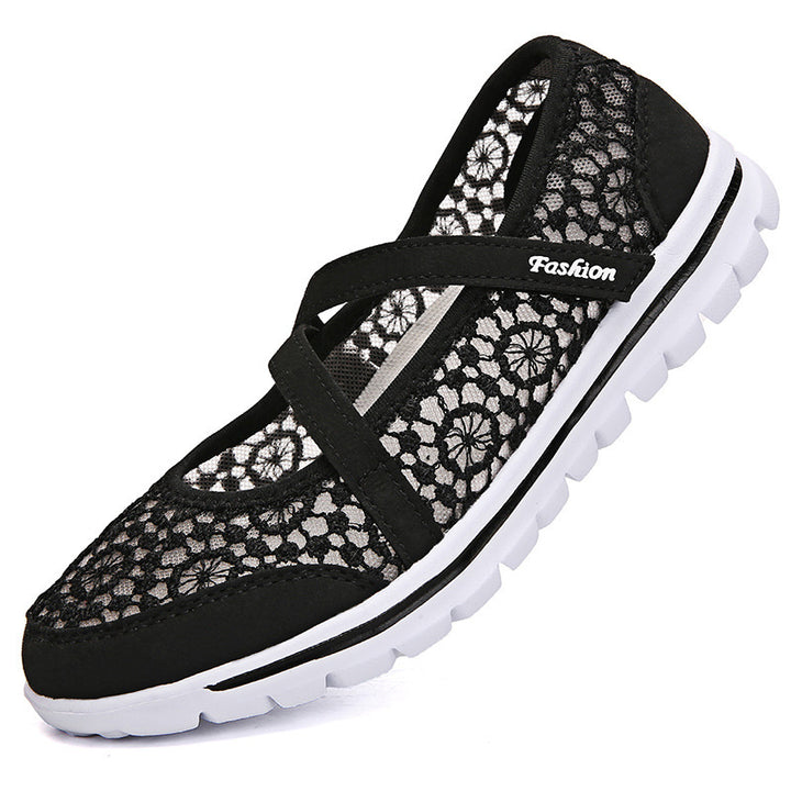 Women's crocheted Mary Jane sneakers with breathable lace mesh and flexible lightweight sole Mune Fashion