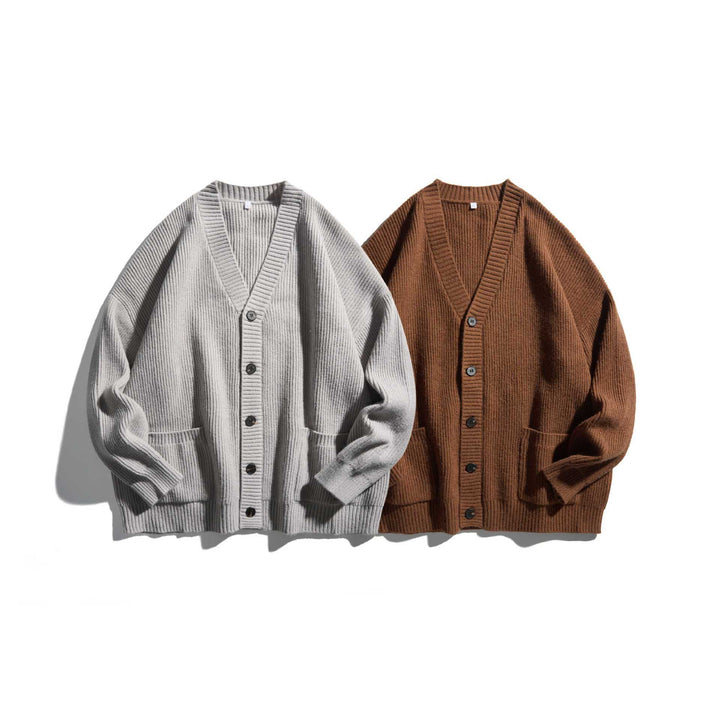 Women's Oversized Ribbed Knit Cardigan with V-Neck and Patch Pockets Mune Fashion