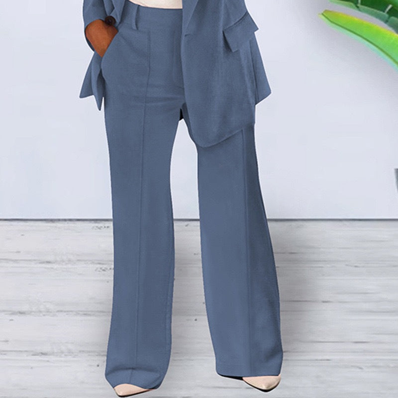 Women’s office-appropriate pantsuit set with wide trousers and tailored blazer Mune Fashion