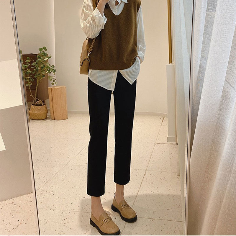 Women Figure-Hugging Fabric Trousers Mune Fashion