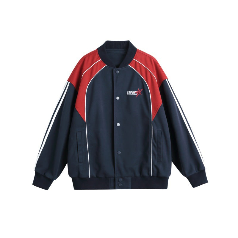 Men's Sporty College Bomber Jacket with Stand-Up Collar, Raglan Sleeves and Contrasting Piping Mune Fashion