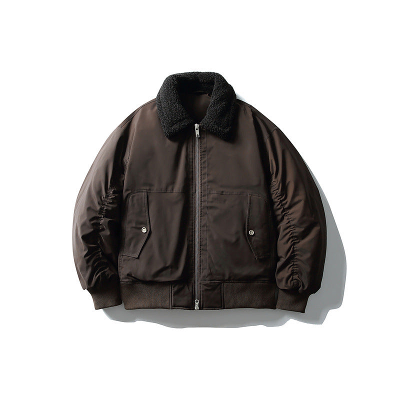 Men's Padded Pilot Bomber with Teddy Collar, Two-way Zipper and Flap Pockets Mune Fashion