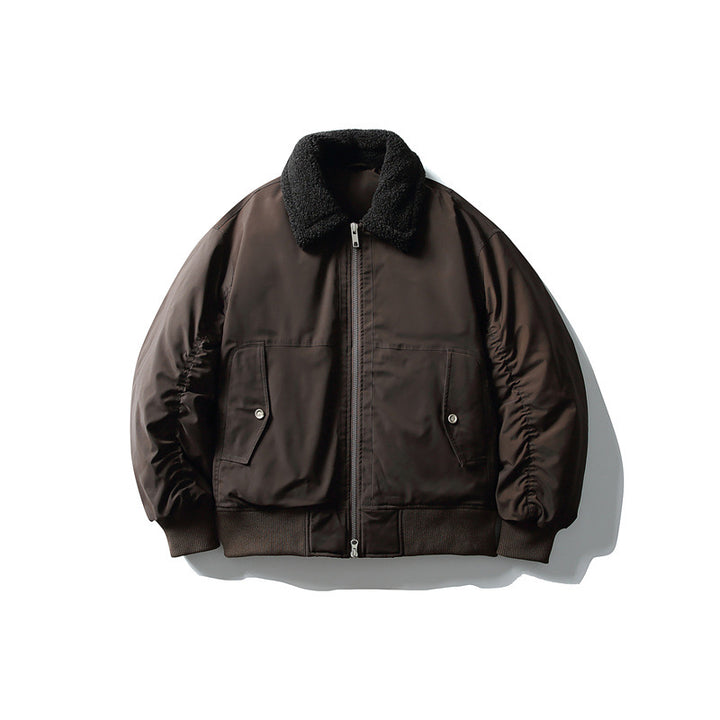 Men's Padded Pilot Bomber with Teddy Collar, Two-way Zipper and Flap Pockets Mune Fashion