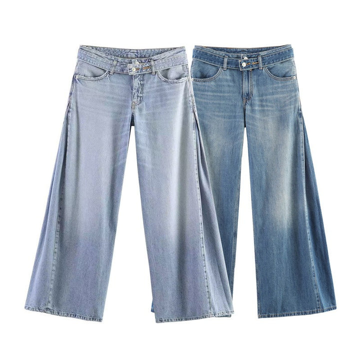 Women's High-Waisted Wide Jeans Culotte with Side Panel Inserts Mune Fashion