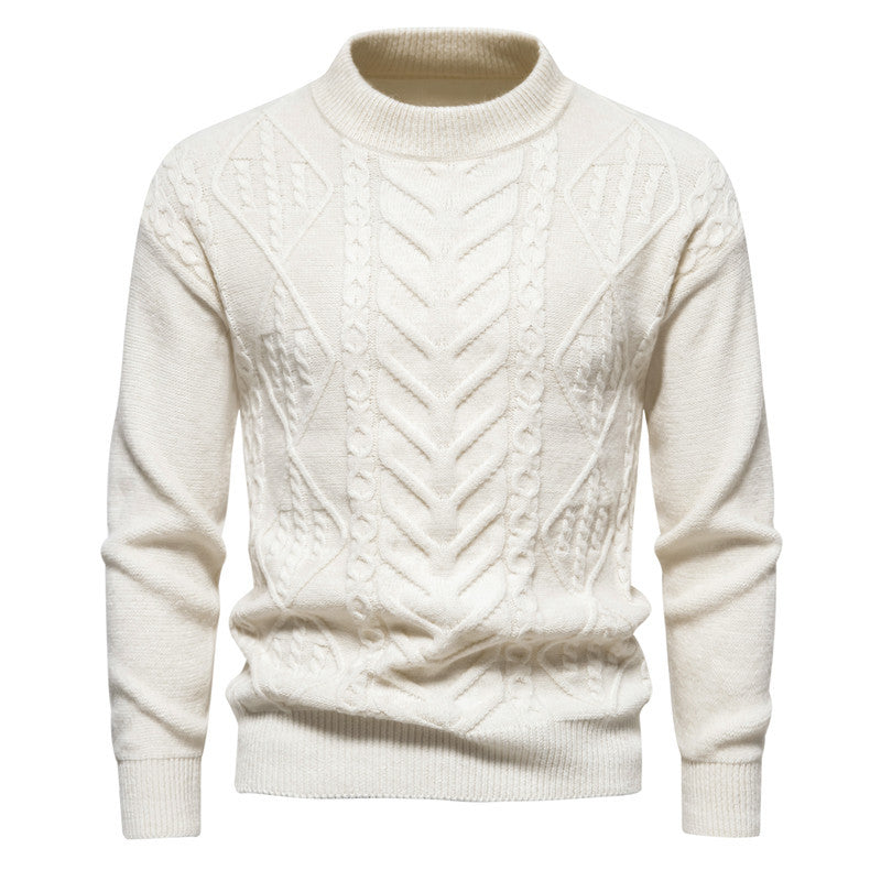 Men's Structured Mockneck Knitted Sweater with Cable and Chevron Pattern Mune Fashion