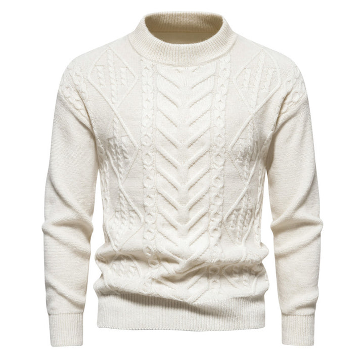 Men's Structured Mockneck Knitted Sweater with Cable and Chevron Pattern Mune Fashion