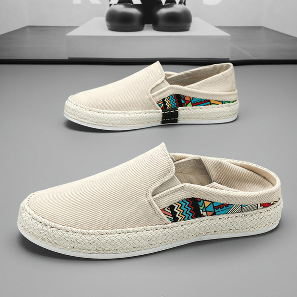 Ladies' espadrille slippers made of canvas with braided jute sole and colorful ethnic detail Mune Fashion
