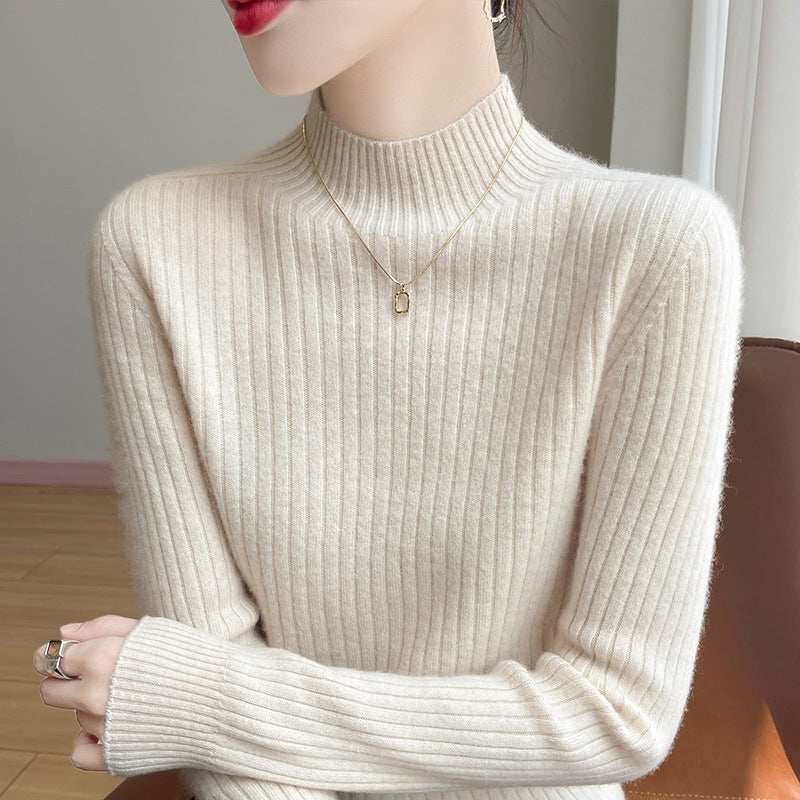Women's Narrow Ribbed Knit Mockneck with Extra Soft Cashmere Look Mune Fashion