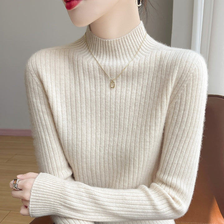 Women's Narrow Ribbed Knit Mockneck with Extra Soft Cashmere Look Mune Fashion