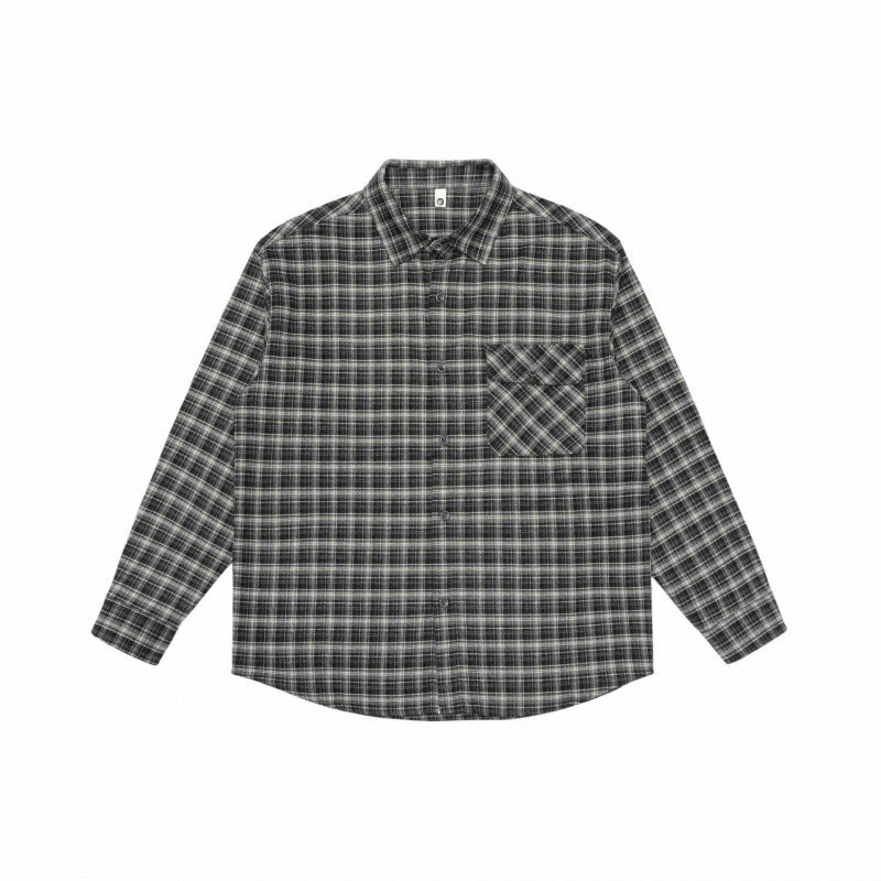 Men's Loose-Fitting Checked Flannel Shirt with Patch Chest Pocket and Rounded Hem Mune Fashion