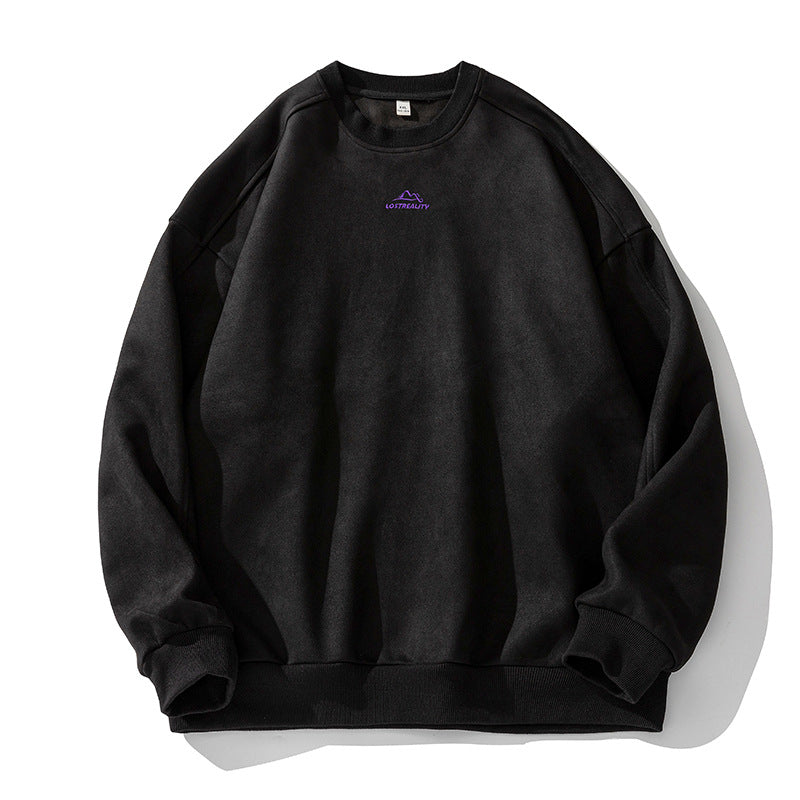 Unisex Oversized Round Neck Sweatshirt with Minimalist Mountain Embroidery Mune Fashion
