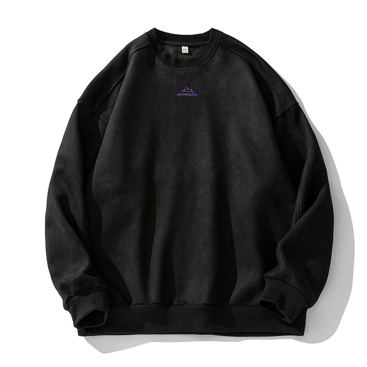 Unisex Oversized Round Neck Sweatshirt with Minimalist Mountain Embroidery Mune Fashion