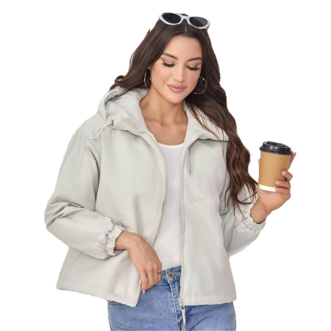 Women Padded Hooded Jacket with Drawstring, Double Front Zipper and Elastic Cuffs Mune Fashion