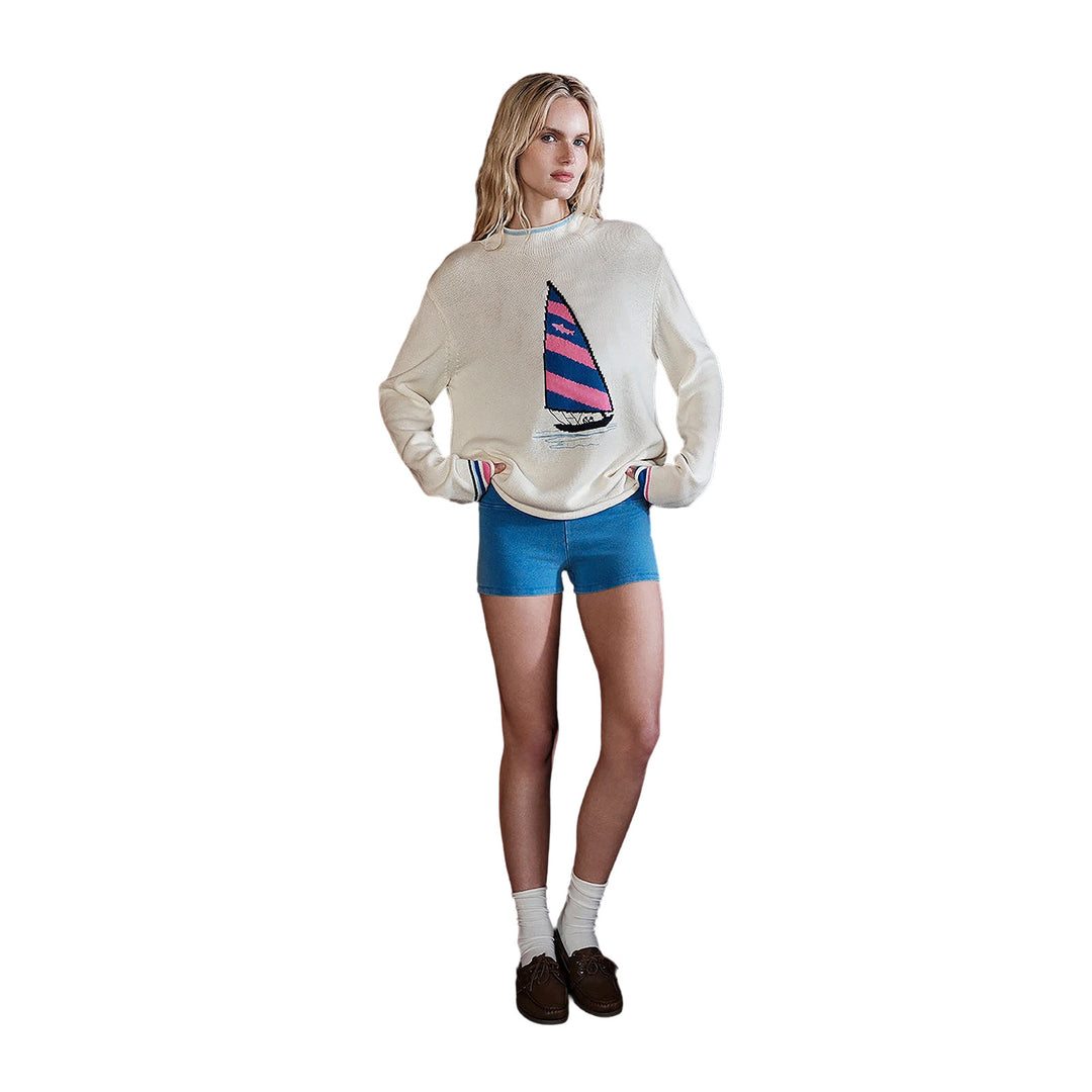 Women's Oversize Knit Sweater with Sailboat Intarsia Mune Fashion