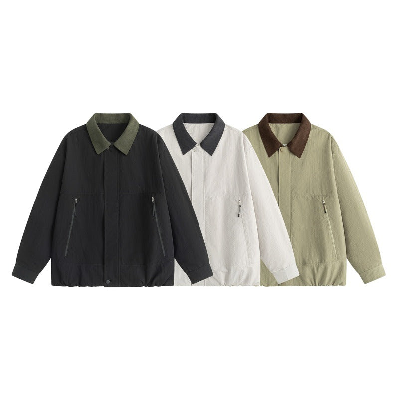 Men's Lightweight Harrington Transition Jacket with Cord Collar, Concealed Snap Button Placket & Zip Pockets Mune Fashion