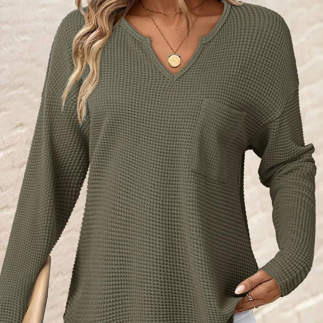 Women's Casual V-Neck Sweater with Pockets Mune Fashion