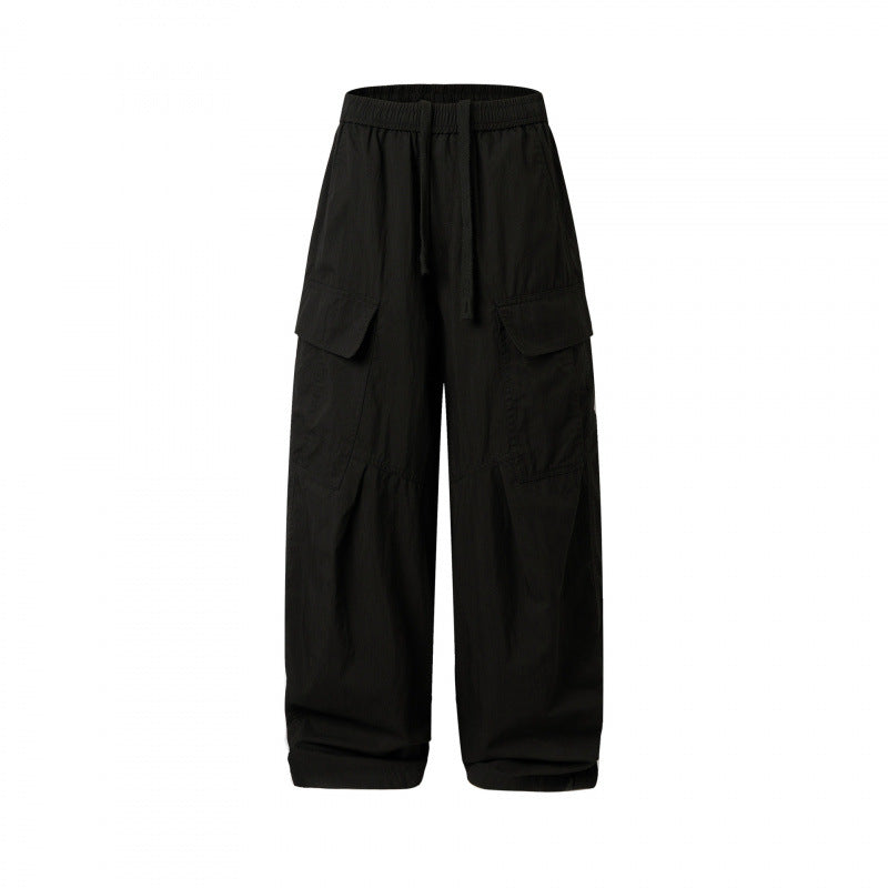 Unisex Wide Cargo Pants with Elastic Waistband, Drawstring and Patch Flap Pockets Mune Fashion