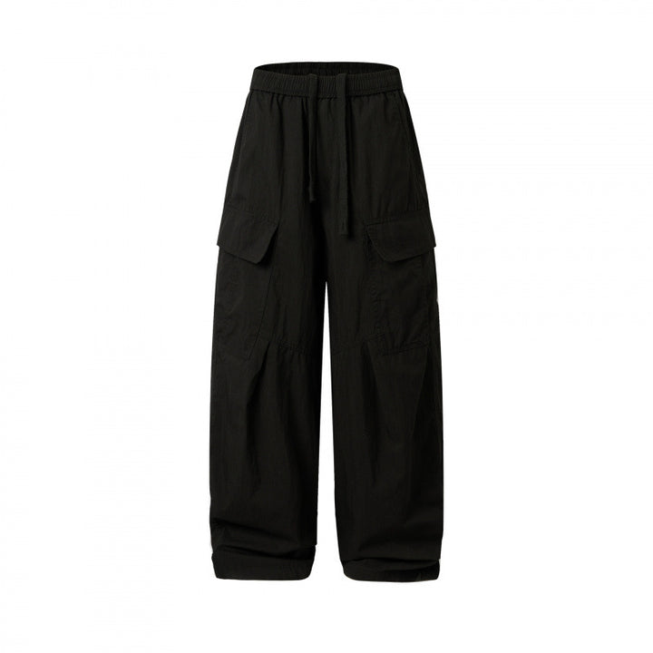Unisex Wide Cargo Pants with Elastic Waistband, Drawstring and Patch Flap Pockets Mune Fashion