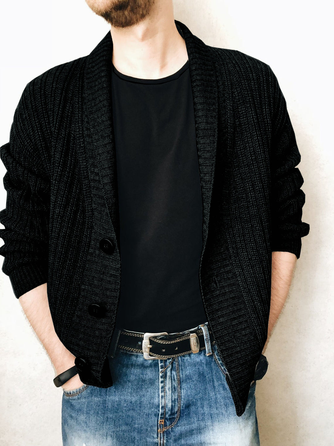 Men's knitted cardigan with shawl collar and button placket Mune Fashion
