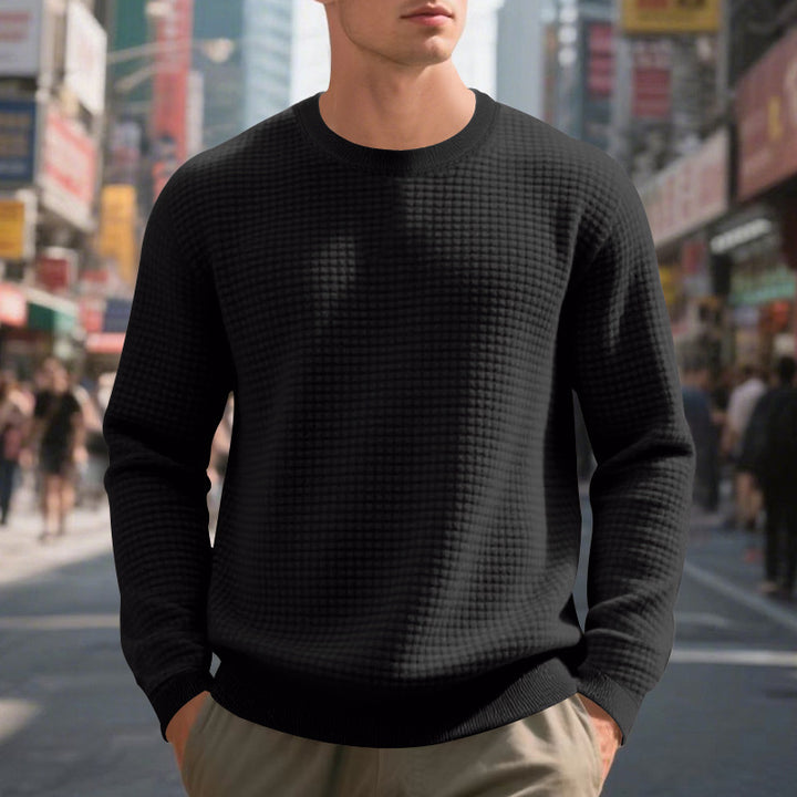 Men's structured knit sweater with waffle texture and round neck Mune Fashion