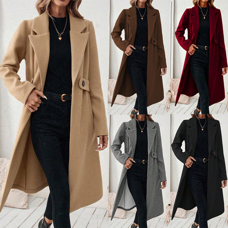 Women Longline Coat with Lapel Collar and Flap Pocket Detail Mune Fashion