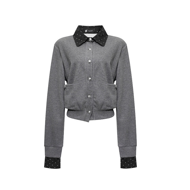 Women's button sweatshirt jacket with inserted shirt collar and cuffs Mune Fashion