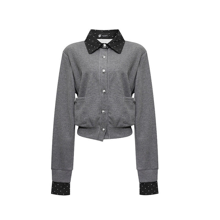 Women's button sweatshirt jacket with inserted shirt collar and cuffs Mune Fashion
