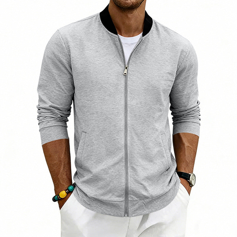 Men's lightweight bomber jacket made of jersey with stand-up collar, elastic cuffs, and concealed pockets Mune Fashion