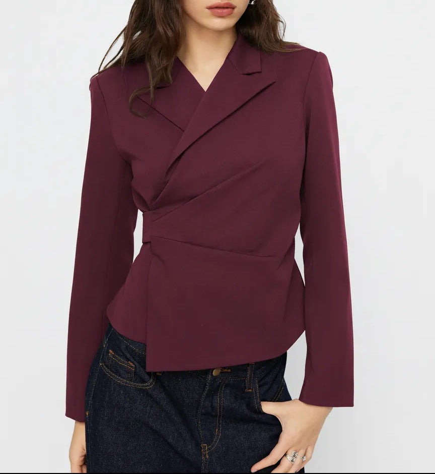 Women's Tailored Wrap Blazer with Draped Peplum Silhouette Drune
