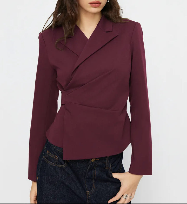 Women's Tailored Wrap Blazer with Draped Peplum Silhouette Drune