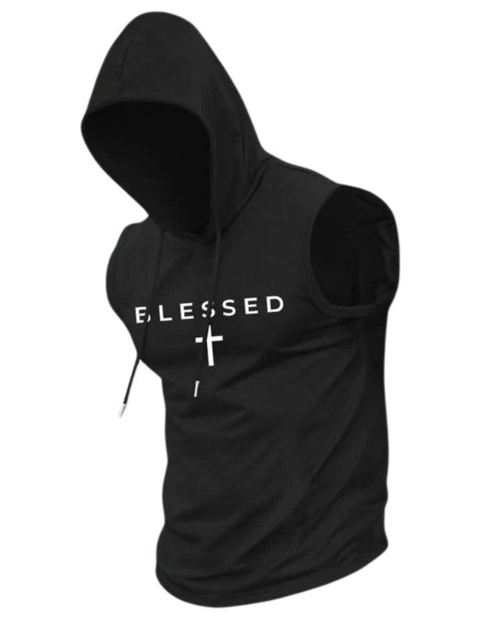 Men's sleeveless hoodie sweatshirt with slogan print and athletic fit Mune Fashion