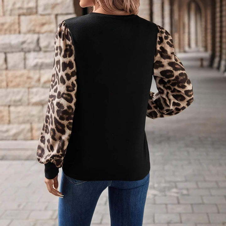 Women's sweatshirt with chiffon balloon sleeves and leopard print Mune Fashion