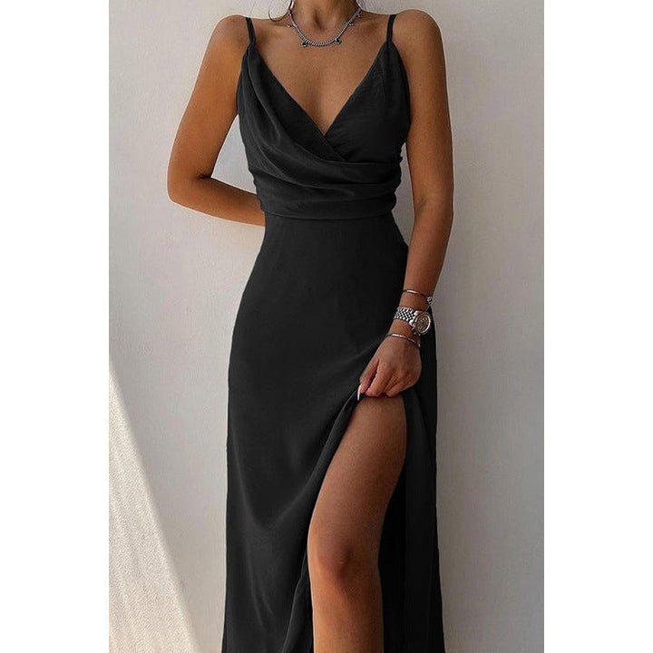 Women Elegant Maxi Dress with Stylish Wrap Neckline and Seductive Slit Mune Fashion
