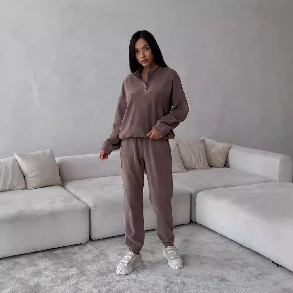 Women's Oversized Fleece Set with Henley Collar and Soft Jogging Pants Mune Fashion