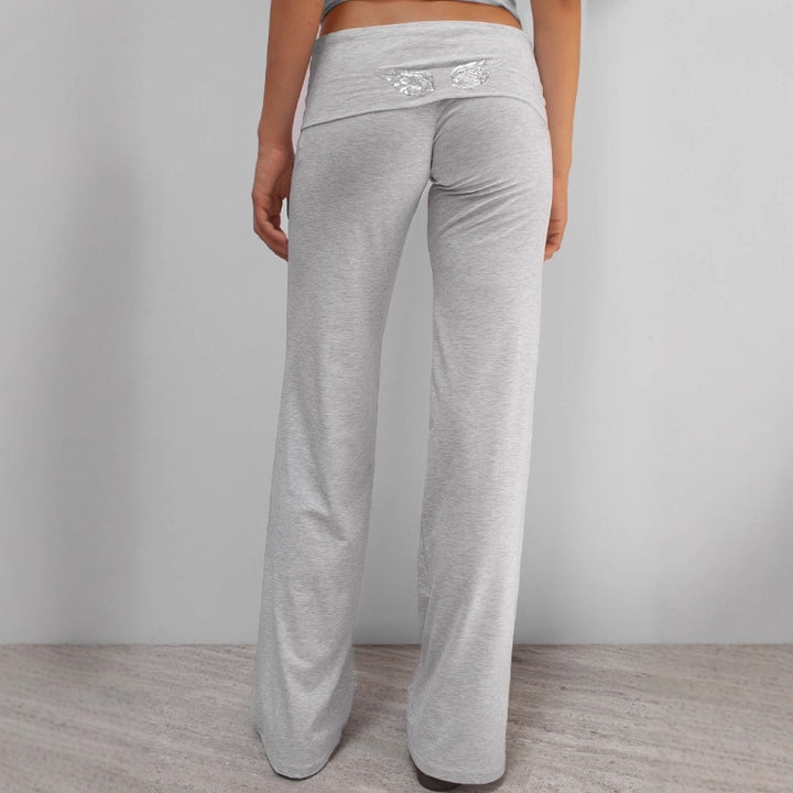 Women wide Palazzo pants with fold-over waistband made of elastic viscose jersey Mune Fashion