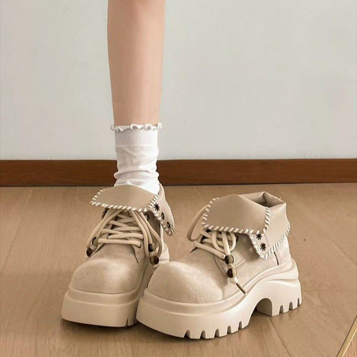 Women Chunky Lace-Up Boots with Fashionable Insert Mune Fashion