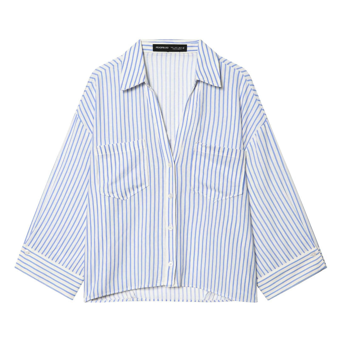 Women Oversized Shirt Blouse made of light cotton blend with stripe pattern and three-quarter sleeves Mune Fashion