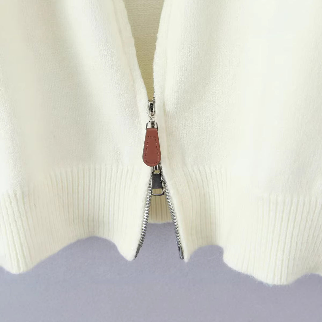 Women Oversized Zip Cardigan made of fine knit with high ribbed collar Mune Fashion