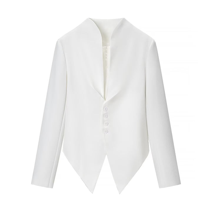 Women's Tailored Blazer with Tapered Peplum and Stand Collar Mune Fashion