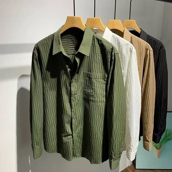 Men's Textured Shirt with Relief Stripes, Kent Collar and Chest Pocket Mune Fashion